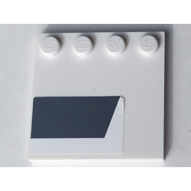 white tile modified 4 x 4 with studs on edge with dark bluish gray trapezoid pattern model right side sticker - set 9498