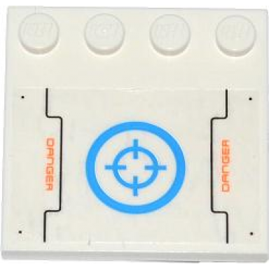 white tile modified 4 x 4 with studs on edge with orange danger dark azure target in circle pattern sticker - set 70709