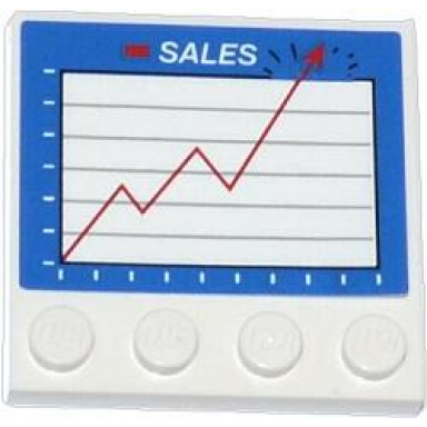 white tile modified 4 x 4 with studs on edge with white sales and graph on blue background pattern sticker - set 70809