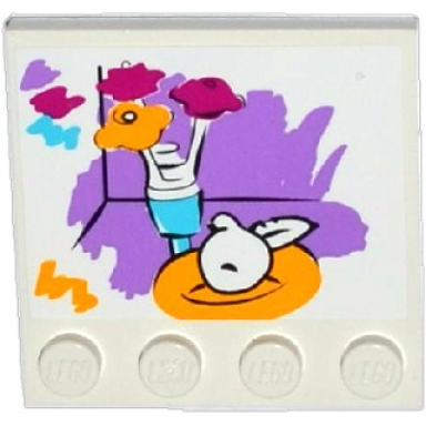 white tile modified 4 x 4 with studs on edge with painting of flowers and apple on plate pattern sticker - set 41005