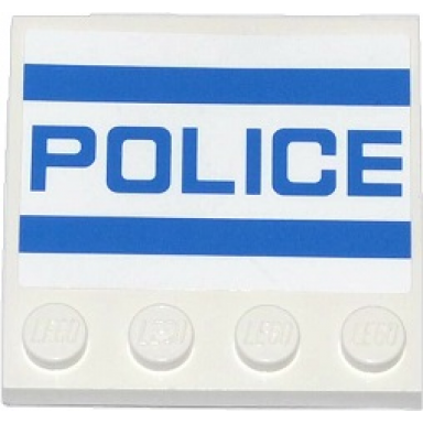 white tile modified 4 x 4 with studs on edge with blue stripes and police pattern sticker - set 60047