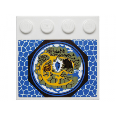 white tile modified 4 x 4 with studs on edge with map in octagon and blue scales pattern sticker - set 70010