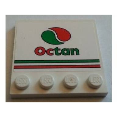 white tile modified 4 x 4 with studs on edge with red and green stripes and octan logo pattern sticker - set 7747