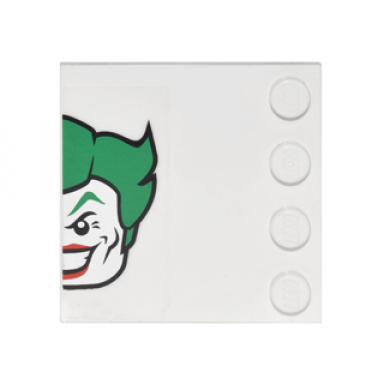 white tile modified 4 x 4 with studs on edge with half the joker head pattern model left side sticker - set 6857