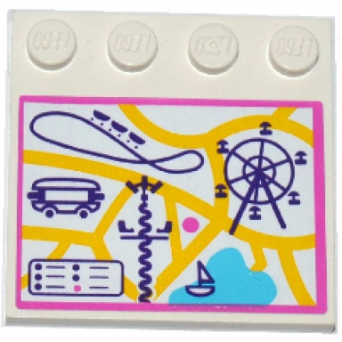 white tile modified 4 x 4 with studs on edge with amusement park fun fair map pattern sticker - set 41130