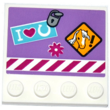 white tile modified 4 x 4 with studs on edge with lock horse danger sign flower i heart horseshoe and danger stripes pattern sticker - set 41125