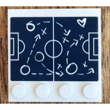 white tile modified 4 x 4 with studs on edge with soccer plays diagram pattern sticker - set 41330