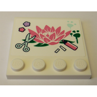white tile modified 4 x 4 with studs on edge with flower scissors felt pen and paw prints pattern sticker - set 41342