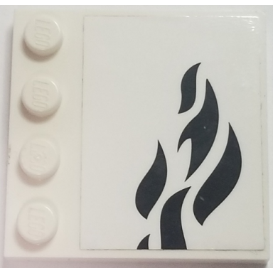 white tile modified 4 x 4 with studs on edge with black flames pattern model left side sticker - set 70615
