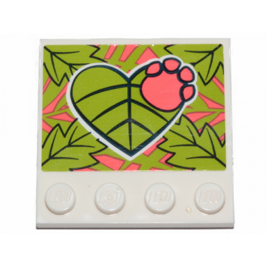 white tile modified 4 x 4 with studs on edge with lime leaves and coral paw pattern sticker - set 41424