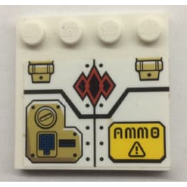 white tile modified 4 x 4 with studs on edge with keypad ammo red diamonds and rivets pattern sticker - set 70595