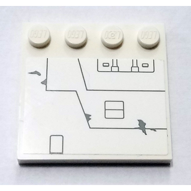 white tile modified 4 x 4 with studs on edge with gray lines and panels pattern sticker - set 75218