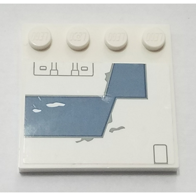 white tile modified 4 x 4 with studs on edge with gray lines and sand blue trapezoid panels pattern sticker - set 75218