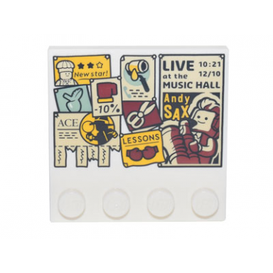 white tile modified 4 x 4 with studs on edge with bulletin board with posters advertisements with pull strips coupons andy sax lessons ace pattern