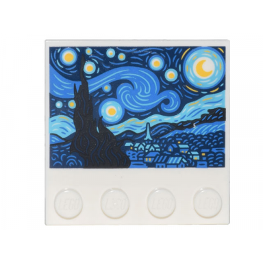 white tile modified 4 x 4 with studs on edge with the starry night painting pattern