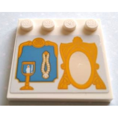 white tile modified 4 x 4 with studs on edge with candle in candlestick gold mirror and necklace on medium blue background pattern sticker - set 41153