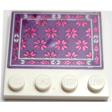 white tile modified 4 x 4 with studs on edge with medium lavender blanket with holographic dark pink ice crystal flowers pattern sticker - set 41167