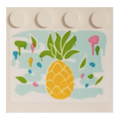 white tile modified 4 x 4 with studs on edge with pineapple painting pattern sticker - set 41682