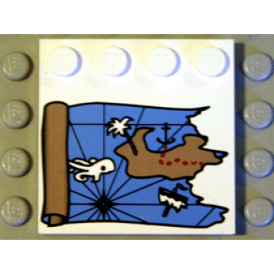 white tile modified 4 x 4 with studs on edge with ocean pirate treasure map left-half pattern