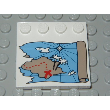 white tile modified 4 x 4 with studs on edge with ocean pirate treasure map right-half pattern