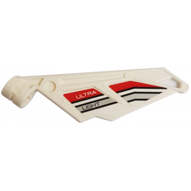 white bionicle wing small tail with axle hole with red and silver stripes and ultra light pattern on both sides stickers - set 42057
