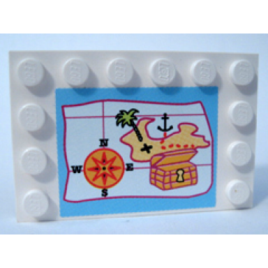 white tile modified 4 x 6 with studs on edges with map pattern sticker - set 5960