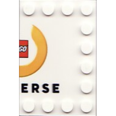 white tile modified 4 x 6 with studs on edges with lego universe logo right half and black erse pattern