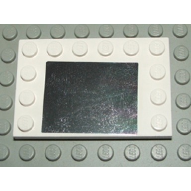 white tile modified 4 x 6 with studs on edges with mirror pattern sticker - set 5942