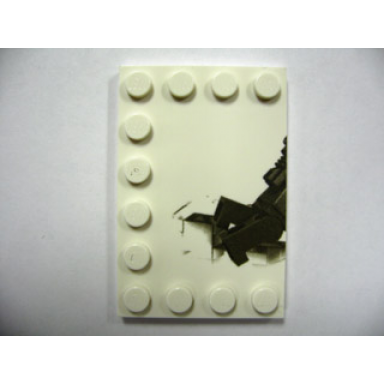 white tile modified 4 x 6 with studs on edges with deep sea scuba diver left half pattern