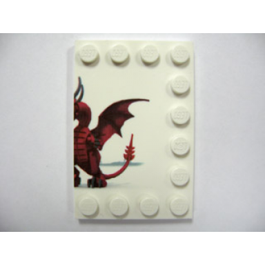 white tile modified 4 x 6 with studs on edges with dragon and knight right half pattern