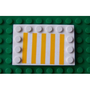 white tile modified 4 x 6 with studs on edges with medium orange vertical stripes pattern sticker - set 5847