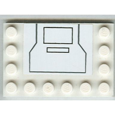 white tile modified 4 x 6 with studs on edges with black outline with two inner rectangles pattern sticker - set 7676