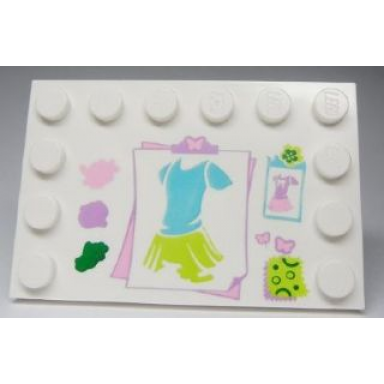 white tile modified 4 x 6 with studs on edges with clothes design and swatches pattern