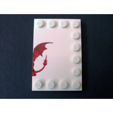 white tile modified 4 x 6 with studs on edges with dragon right half pattern