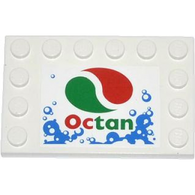 white tile modified 4 x 6 with studs on edges with bubbles and octan logo pattern sticker - set 4207
