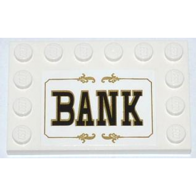 white tile modified 4 x 6 with studs on edges with bank pattern sticker - set 79109