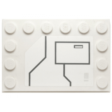 white tile modified 4 x 6 with studs on edges with black lines and large hatch pattern model left side sticker - set 7931