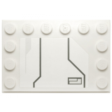 white tile modified 4 x 6 with studs on edges with black lines and small hatch pattern model right side sticker - set 7931