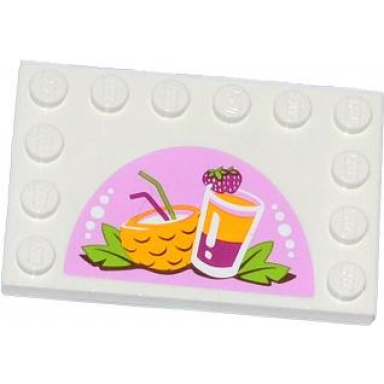 white tile modified 4 x 6 with studs on edges with drinks pattern sticker - set 41035