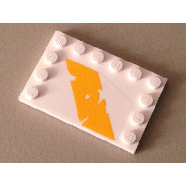 white tile modified 4 x 6 with studs on edges with bright light orange tattered diagonal stripe pattern model left side sticker - set 75053