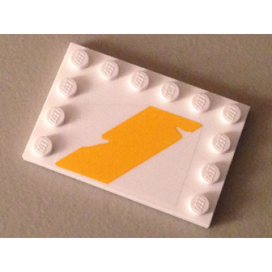 white tile modified 4 x 6 with studs on edges with bright light orange tattered diagonal stripe pattern model right side sticker - set 75053