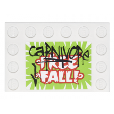 white tile modified 4 x 6 with studs on edges with black carnivore graffiti over red and white free fall! pattern sticker - set 76035