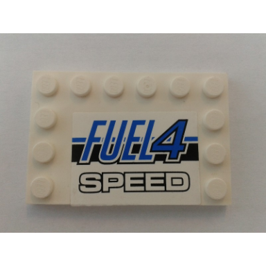 white tile modified 4 x 6 with studs on edges with fuel4 speed pattern sticker - set 8154