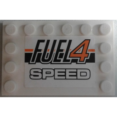 white tile modified 4 x 6 with studs on edges with fuel4 speed on black and orange stripes pattern sticker - set 8135