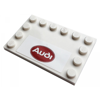 white tile modified 4 x 6 with studs on edges with audi on red background pattern sticker - set 76897