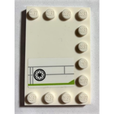 white tile modified 4 x 6 with studs on edges with sw republic logo lime stripe light bluish gray lines pattern model left side sticker - set 75191