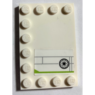white tile modified 4 x 6 with studs on edges with sw republic logo lime stripe light bluish gray lines pattern model right side sticker - set 75191