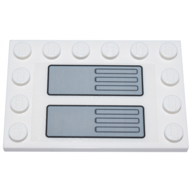 white tile modified 4 x 6 with studs on edges with light bluish gray and black mechanical panel and dark bluish gray air vents pattern model left side sticker - set 75357