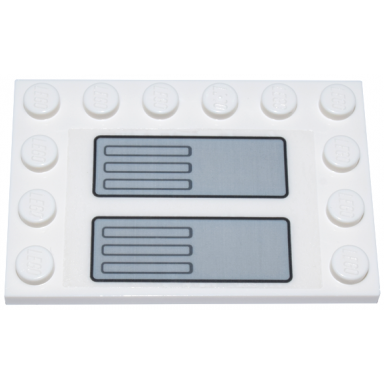 white tile modified 4 x 6 with studs on edges with light bluish gray and black mechanical panel and dark bluish gray air vents pattern model right side sticker - set 75357