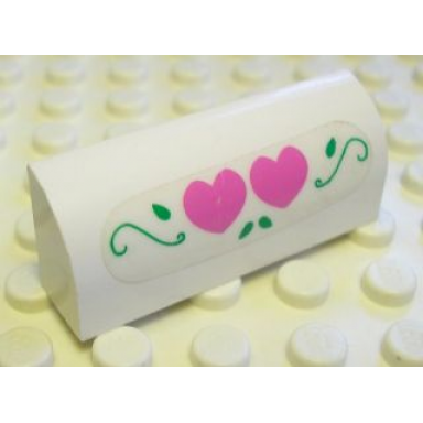white slope curved 1 x 4 x 1 1 3 with two dark pink hearts and green leaves pattern sticker - set 5890